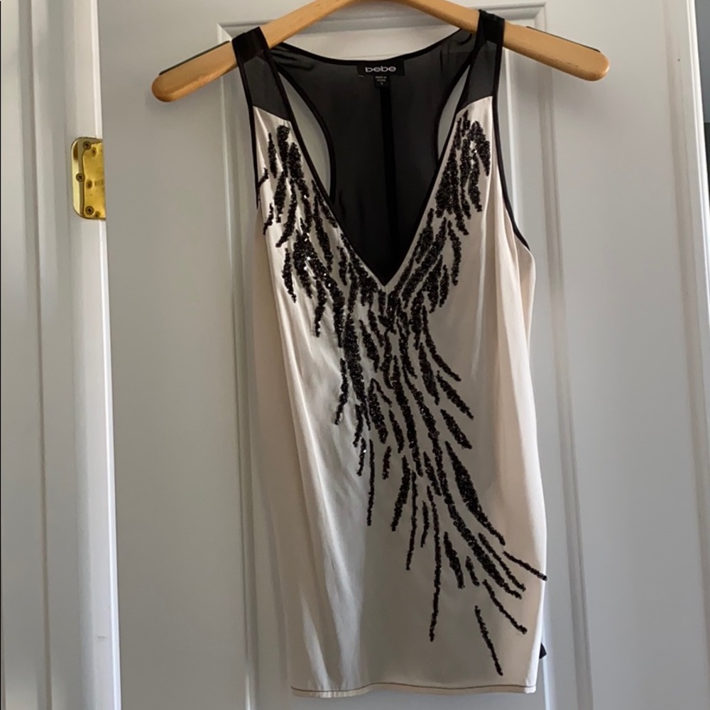 Sheer racerback tiger striped sequin party top